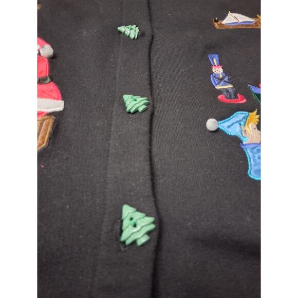Karen Scott 1x Black Christmas Embroidered Embellished Tree Buttons Cardigan - Picture 3 of 12
